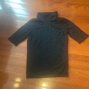 Black Short-Sleeve 100% Merino Wool Turtleneck Top
